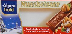 Nussbeisser male Alpen Gold oble czekolada mleczna z calymi orzechami zima